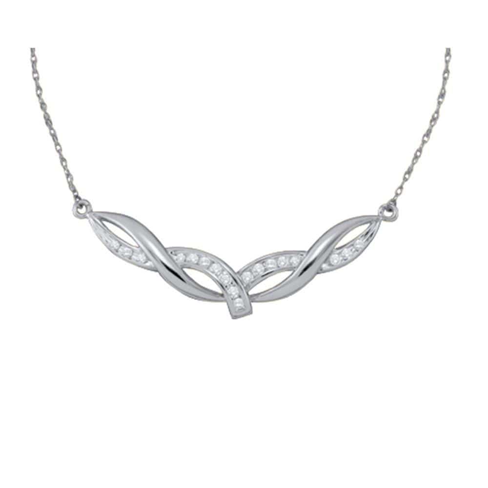 10K White Gold Womens Round Diamond Twist Bar Fashion Pendant Necklace 1/3 Cttw