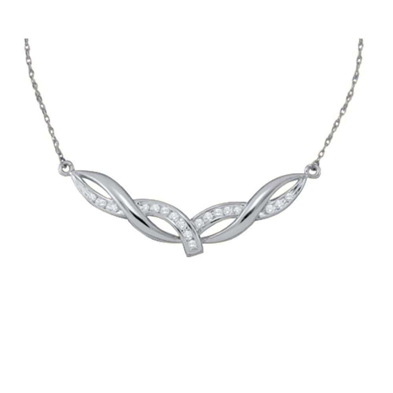 10K White Gold Womens Round Diamond Twist Bar Fashion Pendant Necklace 1/3 Cttw