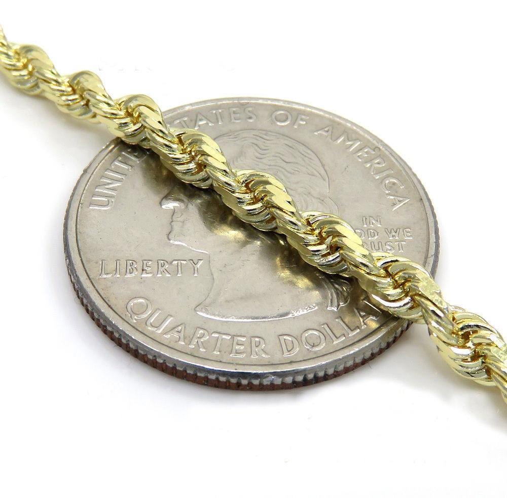 3m Rope Chain 10K Yellow Gold 3MM Solid Rope Chain Diamond Cut Necklace - Jawa Jewelers