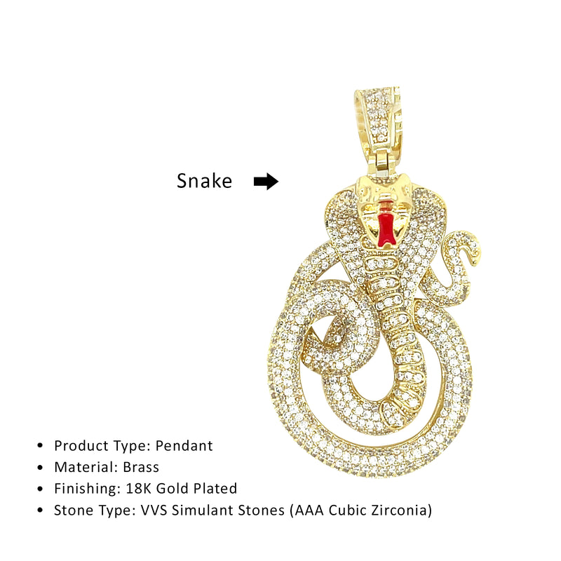 18K Gold Plated Hip Hop Snake Brass CZ Pendant