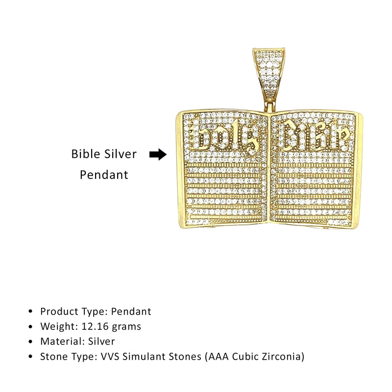 925 Sterling Silver Iced Out Bible Pendant