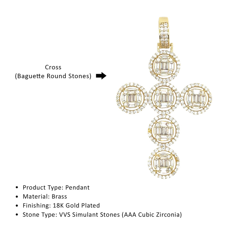 18K Gold Plated Hip Hop Cross Baguette Brass Pendant