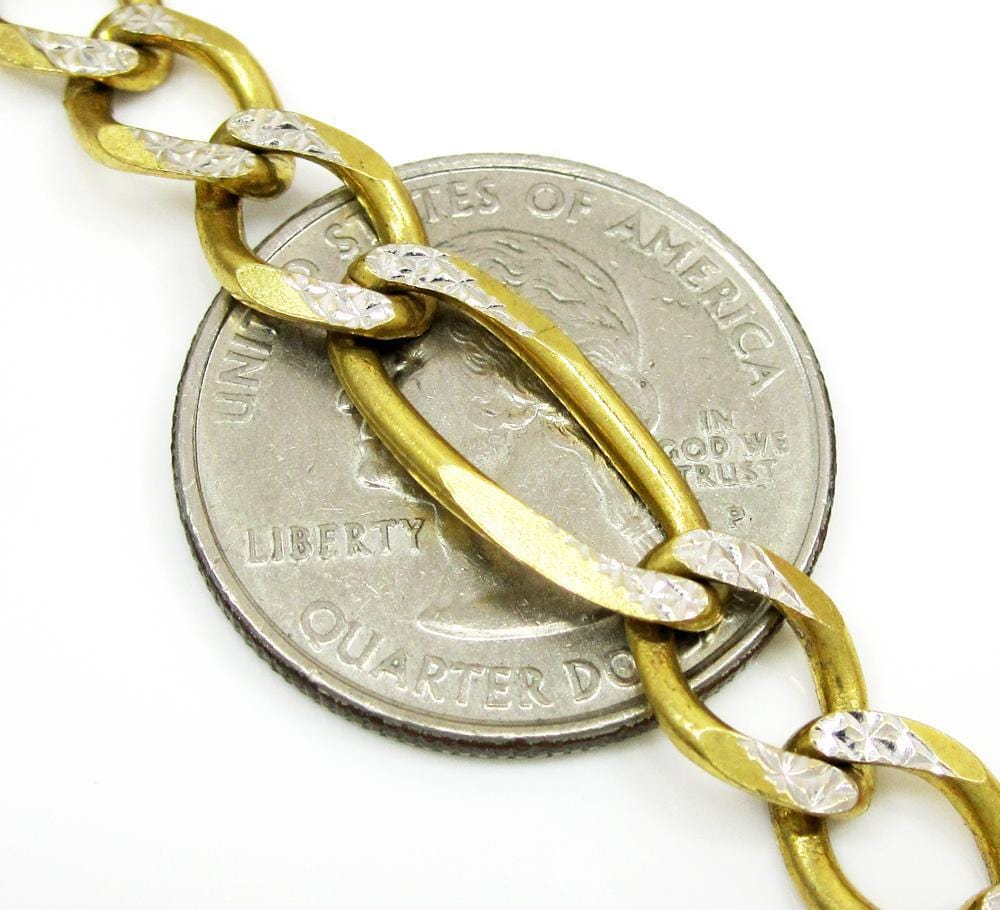 7.5MM 10K  Gold Hollow Pave Figaro Link Chain, Chain, Jawa Jewelers, Jawa Jewelers