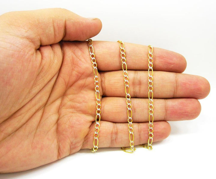 3.5MM 10K Yellow Gold Pave Figaro Link Chain, Chain, Jawa Jewelers, Jawa Jewelers