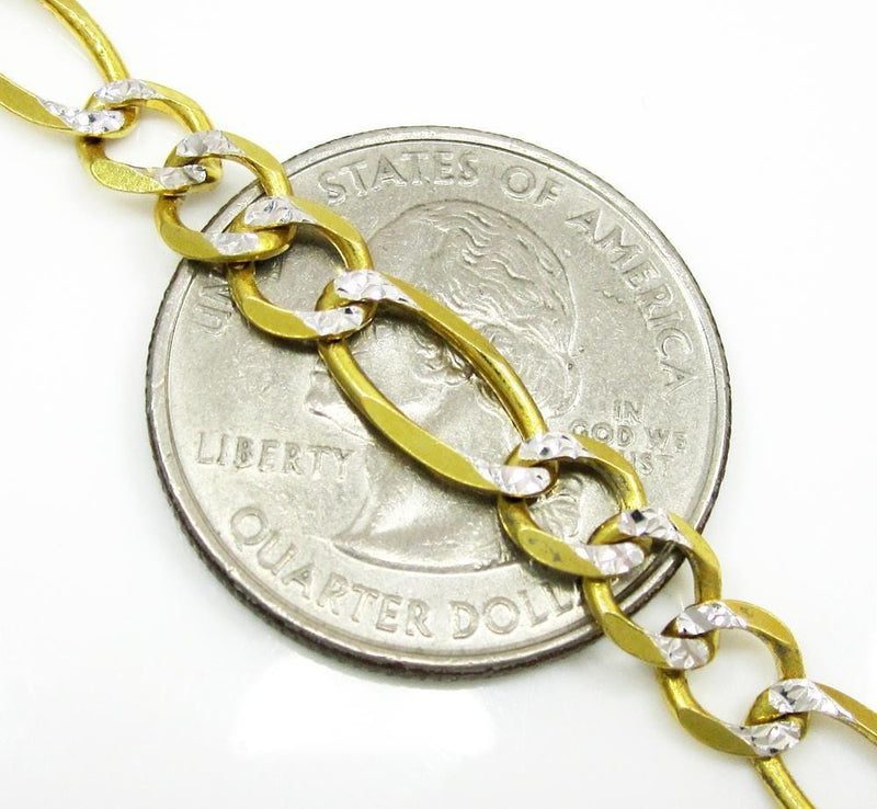 6.5MM 10K Yellow Gold Pave Figaro Link Chain, Chain, Jawa Jewelers, Jawa Jewelers