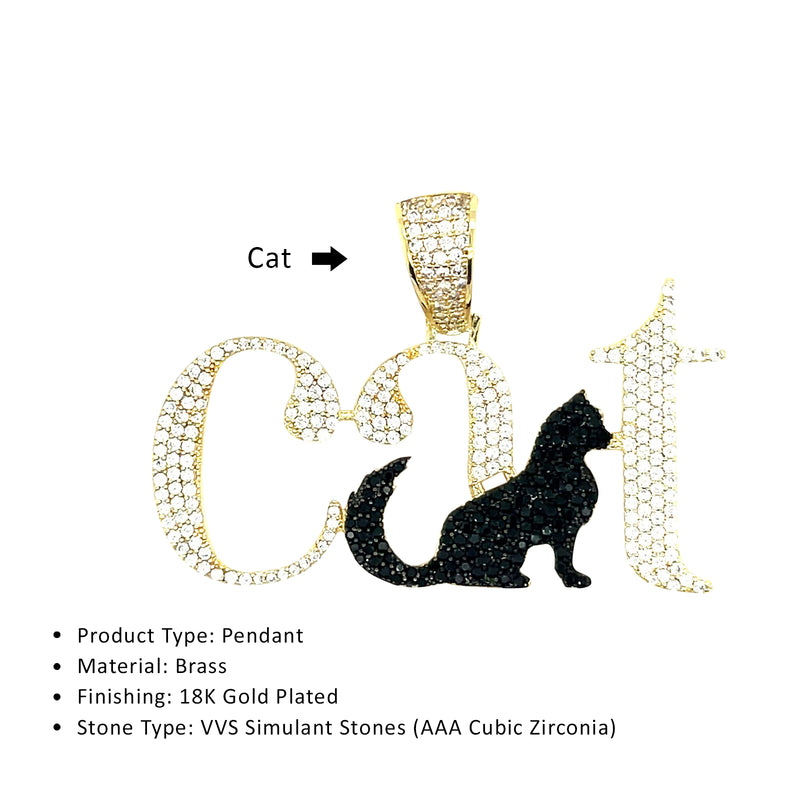 18k Gold Plated Hip Hop Cat Brass Cz Pendant
