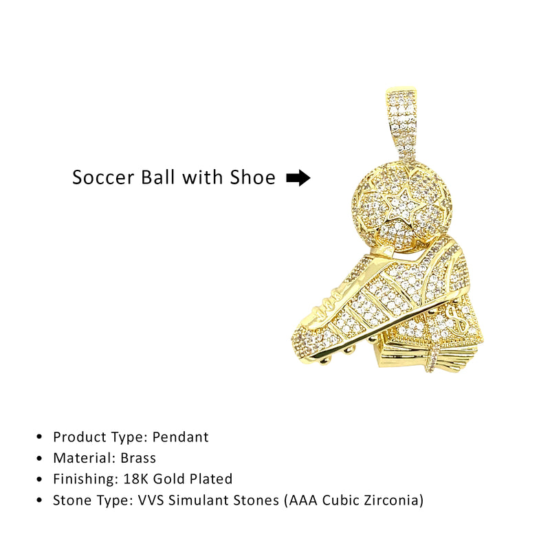 18K Gold Plated Hip Hop Soccer Ball Shoe Brass Pendant