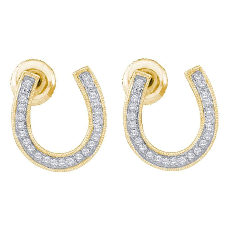 10kt Yellow Gold Womens Round Diamond Horseshoe Screwback Stud Earrings 1/6 Cttw