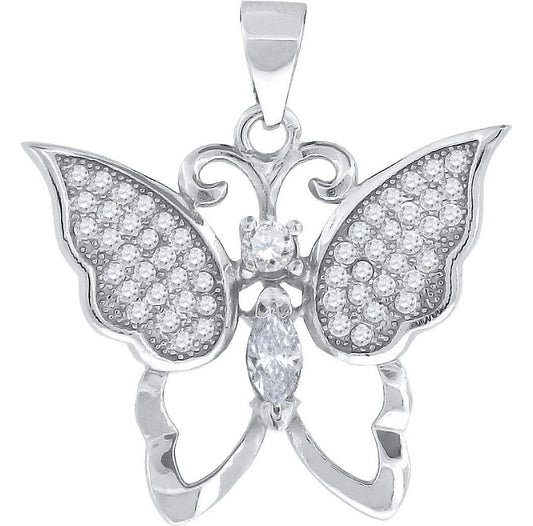 Sterling Silver Womens Round Cubic Zirconia CZ Butterfly Fashion Pendant, Pendants, Silverine, Jawa Jewelers