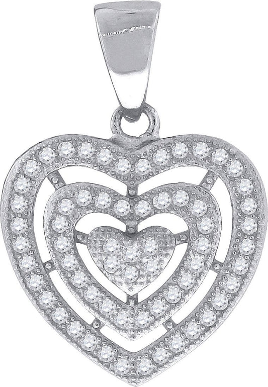 Sterling Silver Womens Round Cubic Zirconia CZ Three Heart Fashion Pendant, Pendants, Silverine, Jawa Jewelers