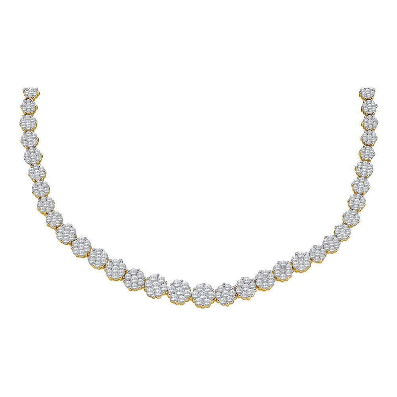 14K Yellow Gold Womens Round Diamond Flower Cluster Luxury Necklace 10 Cttw