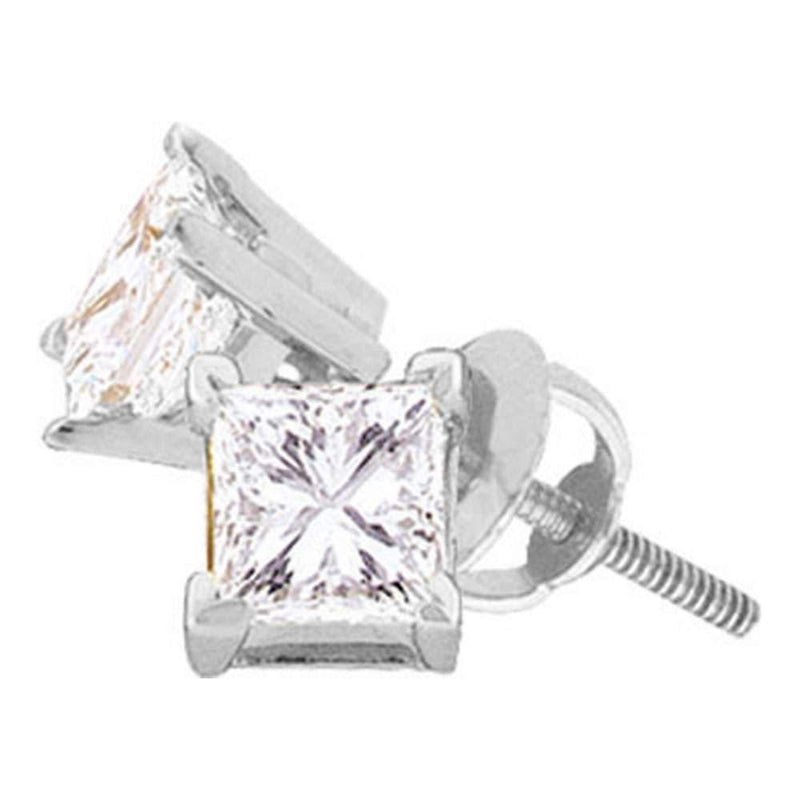 14kt White Gold Unisex Princess Diamond Solitaire Studs Earrings 1/5 Cttw