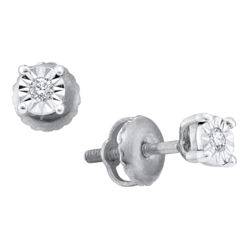 10kt White Gold Womens Round Diamond Solitaire Illusion Earrings 1/20 Cttw
