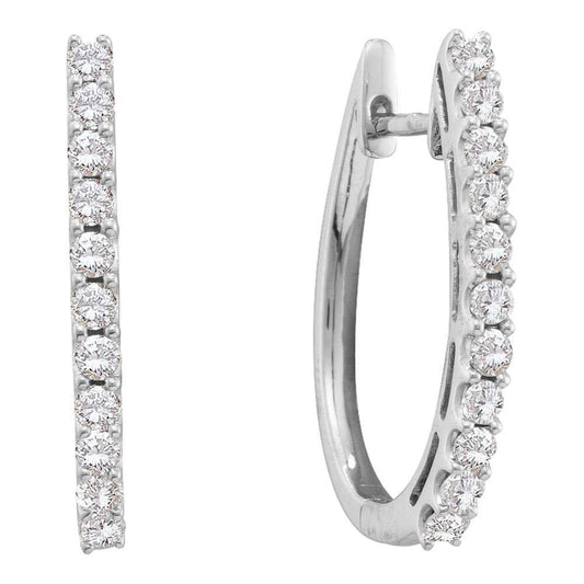 14kt White Gold Womens Round Diamond Single Row Hoop Earrings 1.00 Cttw