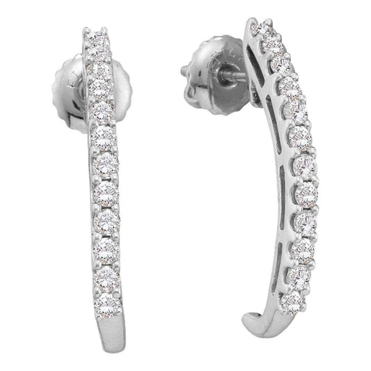 14kt White Gold Womens Round Diamond J Half Hoop Screwback Earrings 1/2 Cttw