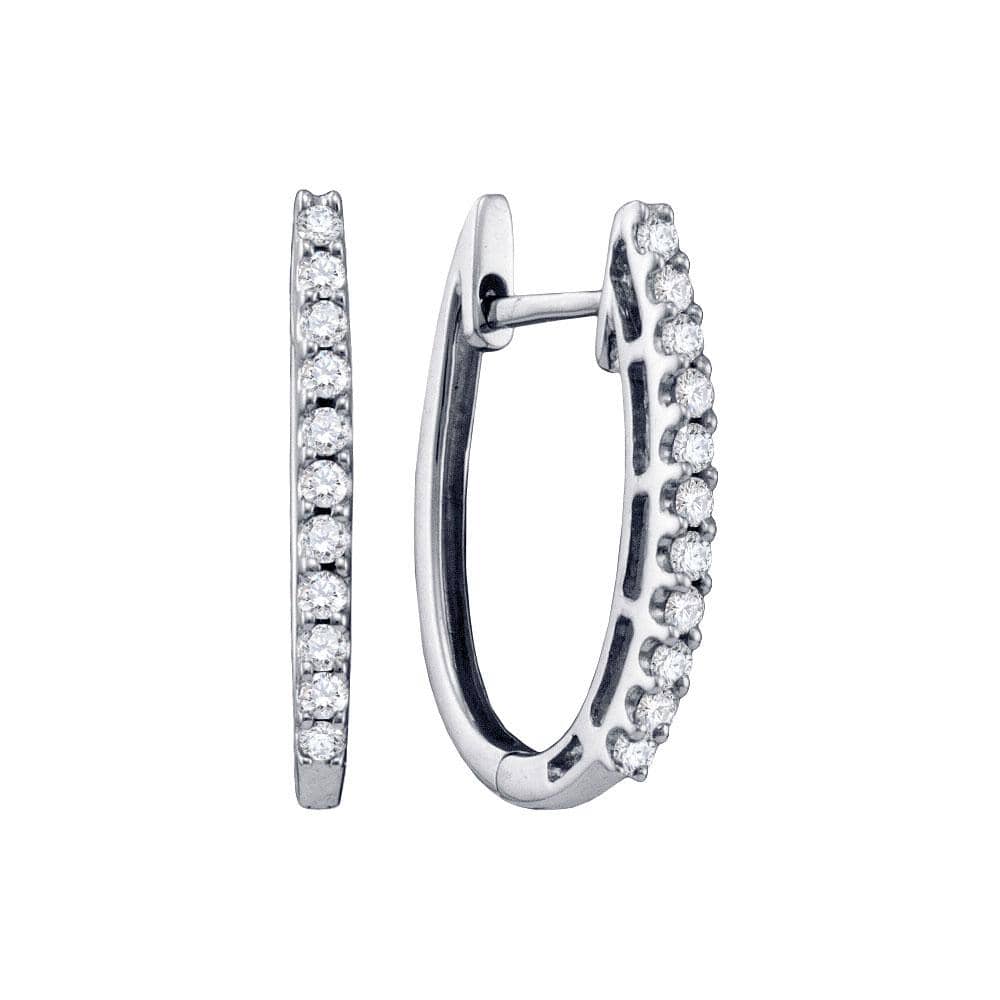 14kt White Gold Womens Round Pave-set Diamond Single Row Hoop Earrings 1/4 Cttw