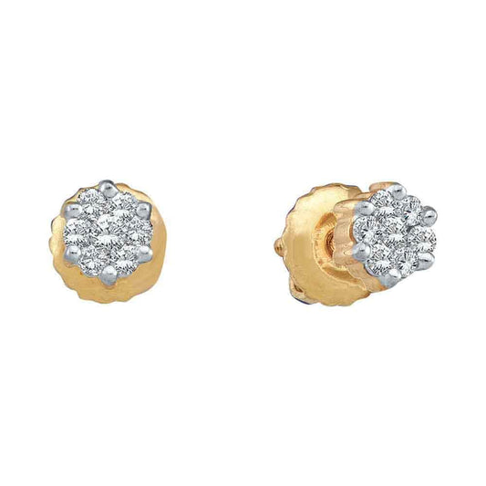 10k Yellow Gold Round Diamond Flower Cluster Womens Screwback Stud Earrings 1/6 Cttw
