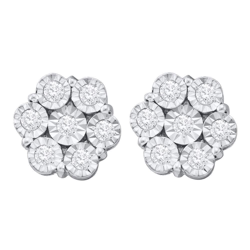 10kt White Gold Womens Round Illusion-set Diamond Flower Cluster Earrings 1.00 Cttw