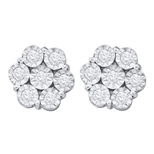10kt White Gold Womens Round Illusion-set Diamond Flower Cluster Earrings 1.00 Cttw