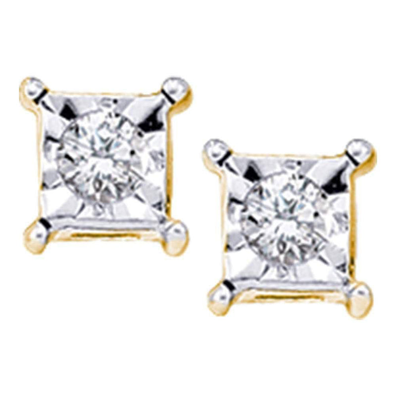 10kt Yellow Gold Womens Round Diamond Solitaire Square Stud Earrings 1/20 Cttw