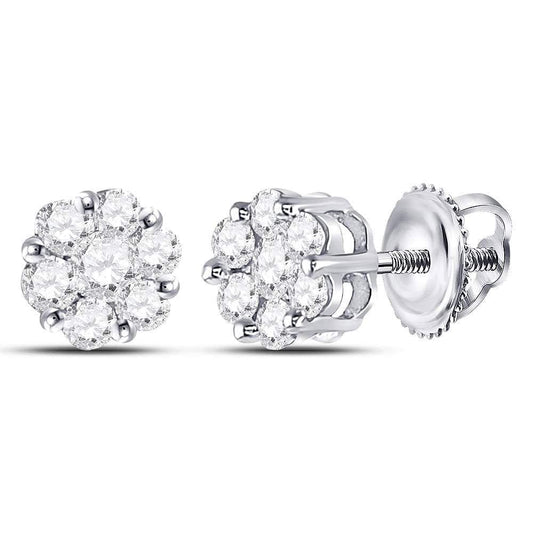 10k White Gold Round Diamond Flower Cluster Womens Screwback Stud Earrings 1/2 Cttw