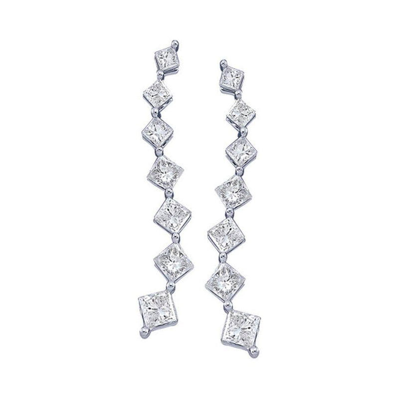14kt White Gold Womens Princess Diamond Journey Stud Earrings 1/2 Cttw