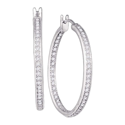 14kt White Gold Womens Round Diamond Inside Outside Hoop Earrings 1.00 Cttw