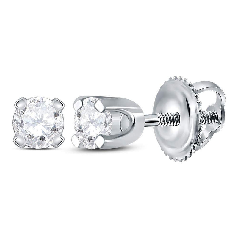 14kt White Gold Child Infant Round Diamond Solitaire Stud Earrings 1/6 Cttw