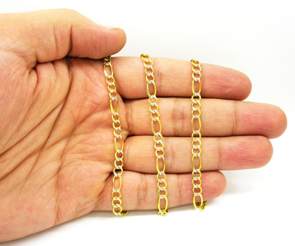 4MM 10K  Gold Hollow Pave Figaro Link Chain, Chain, Jawa Jewelers, Jawa Jewelers