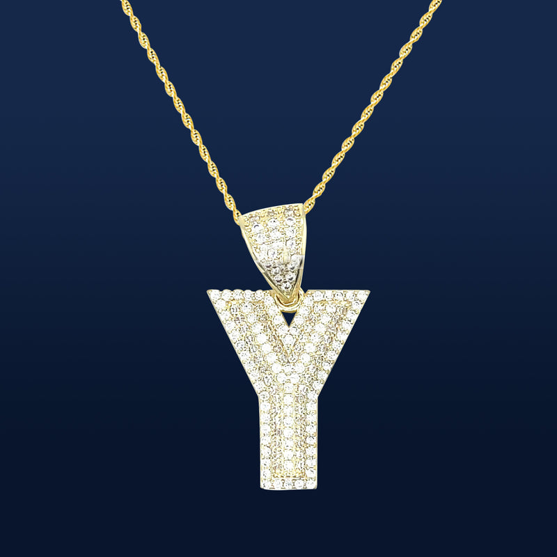 18K Gold Plated Letter Y Brass CZ Pendant