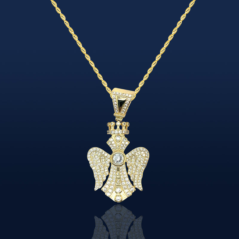 18K Gold Plated Hip Hop Cross Wings Crown Brass Pendant
