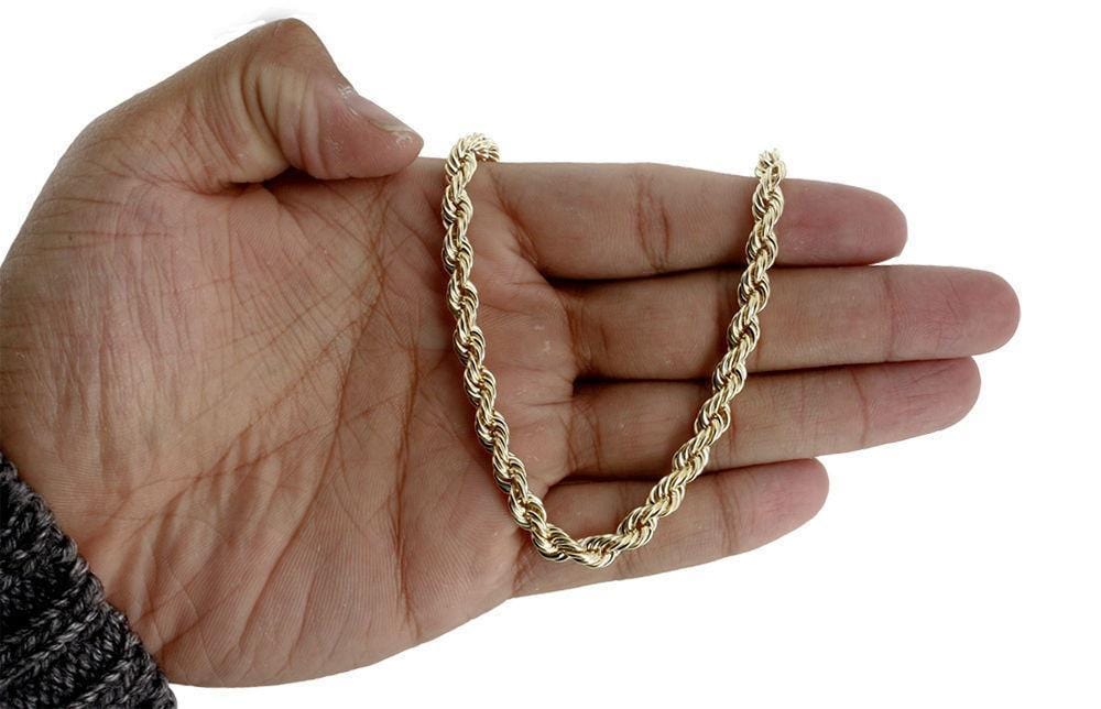 Men's 7mm 10k Yellow Gold Diamond Cut Solid Rope Chain Bracelet - The Black  Bow Jewelry Company