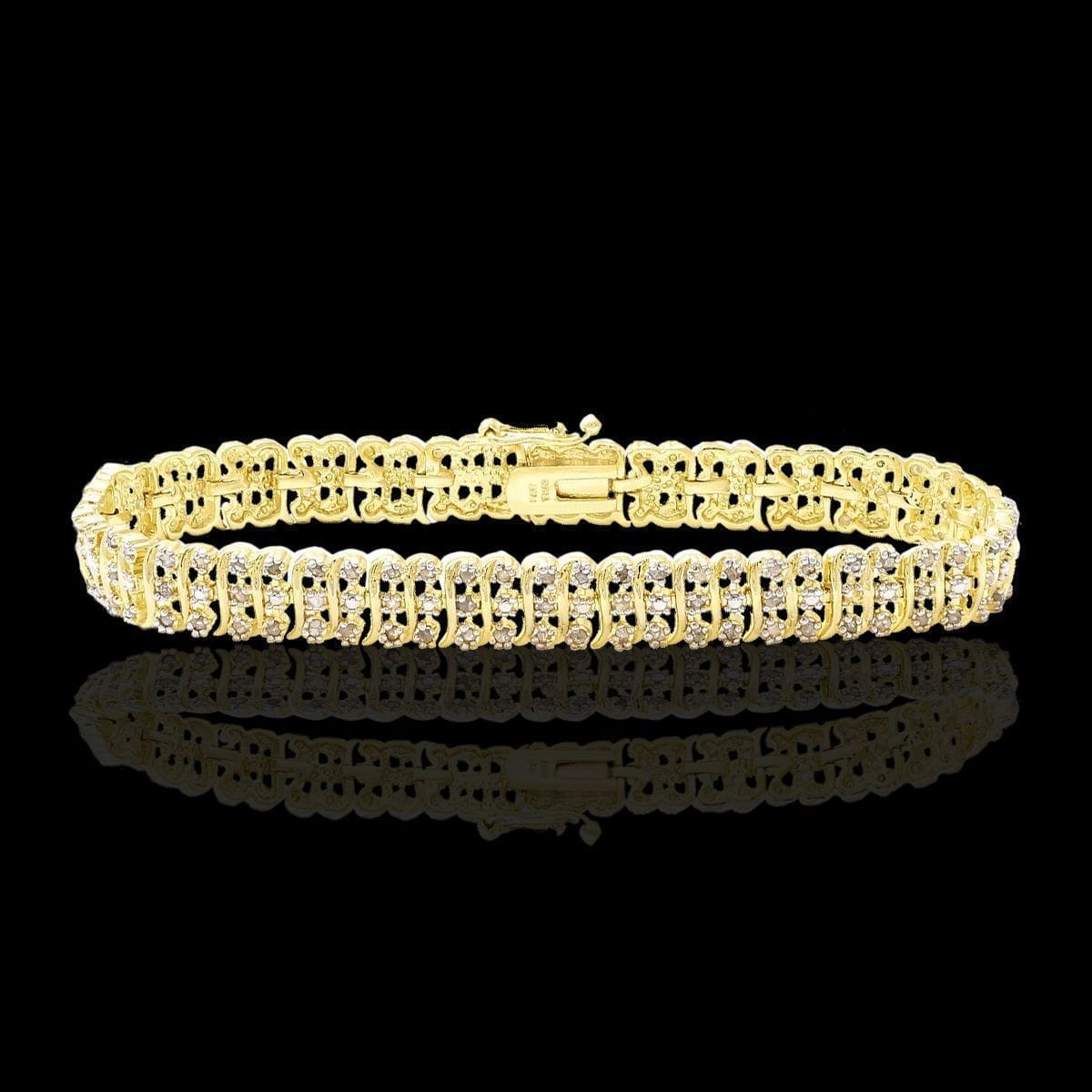 14K Yellow Gold Finish 2.0 CTW Diamond S-Link Tennis Bracelet