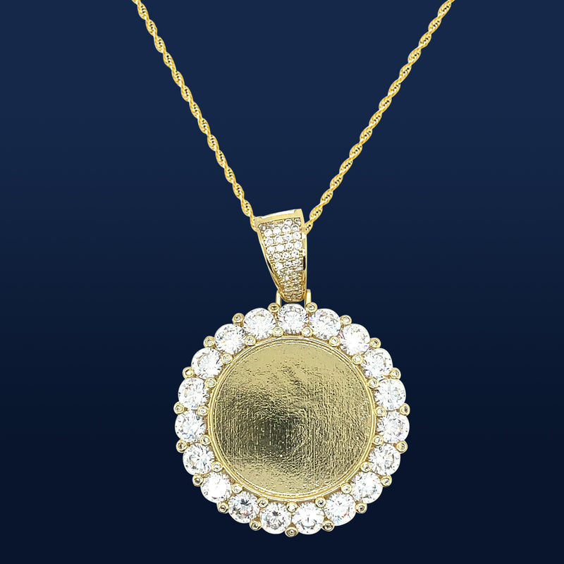 Gold Plated 18K Circle Picture Brass CZ Pendant