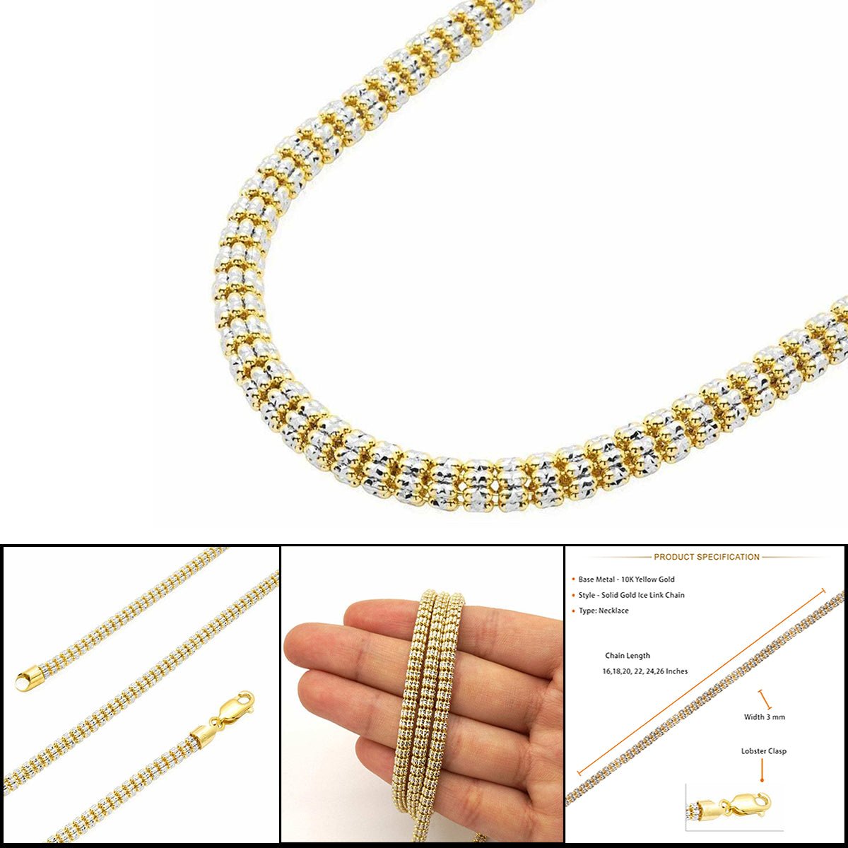 10K SOLID GOLD ICE LINK CHAIN - Jawa Jewelers