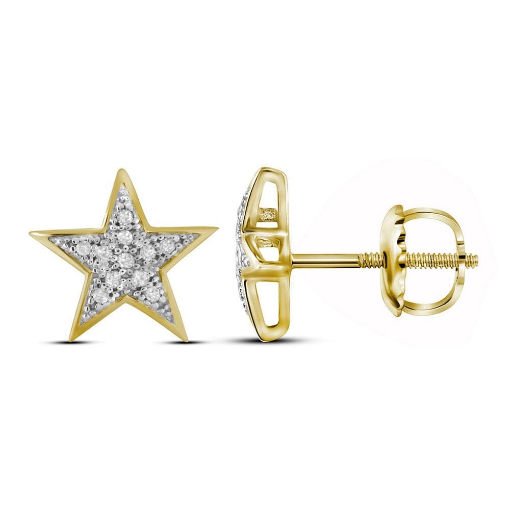 10kt Yellow Gold Womens Round Diamond Star Cluster Screwback Earrings 1/20 Cttw