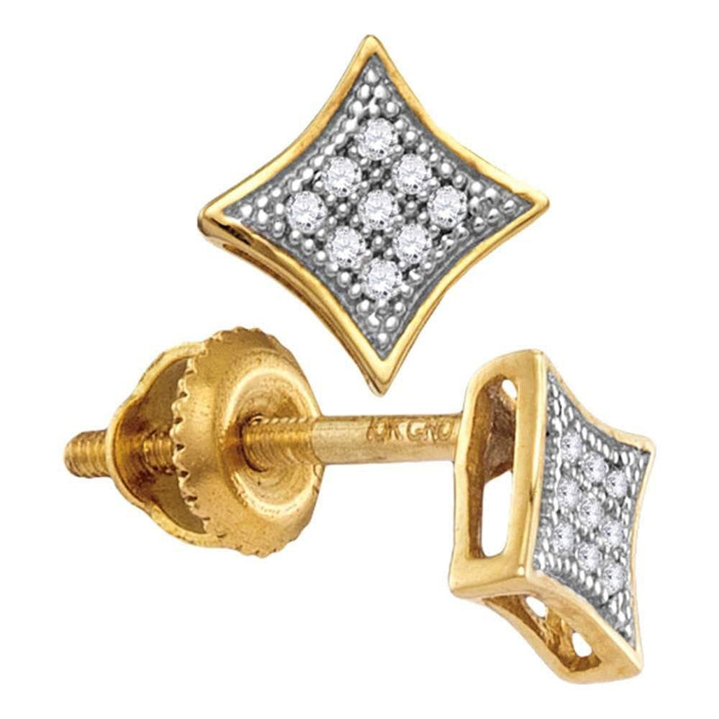 10kt Yellow Gold Womens Round Diamond Square Kite Cluster Screwback Earrings 1/20 Cttw