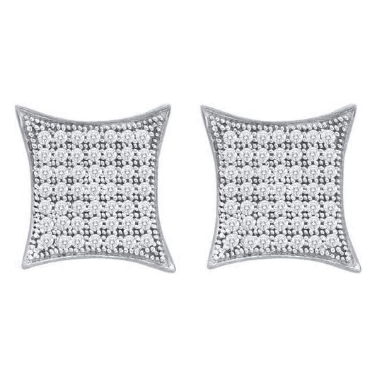 10kt White Gold Womens Round Diamond Square Kite Cluster Screwback Earrings 3/8 Cttw