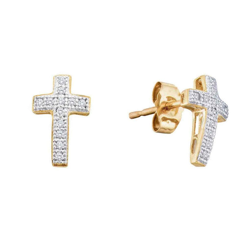 10kt Yellow Gold Womens Round Diamond Cross Stud Earrings 1/10 Cttw