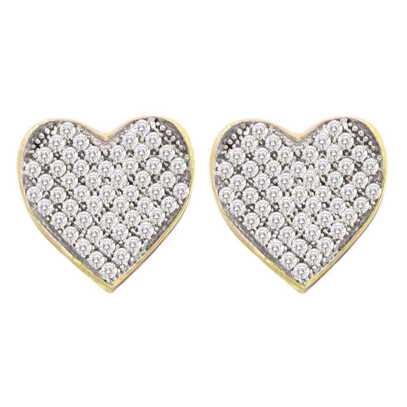 10kt Yellow Gold Womens Round Diamond Heart Cluster Screwback Earrings 1/10 Cttw