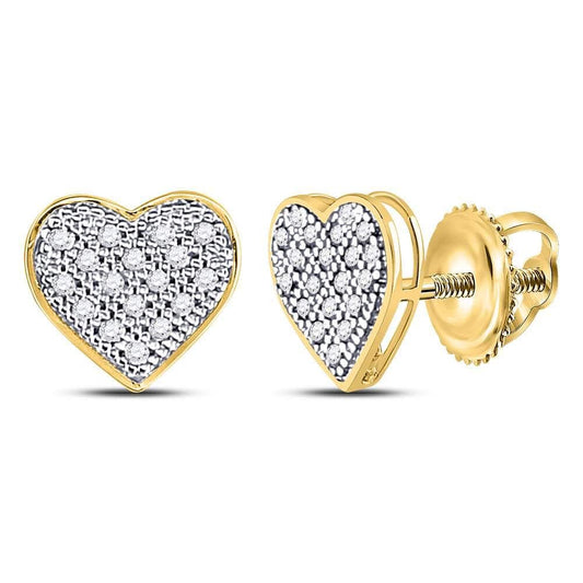 10kt Yellow Gold Womens Round Diamond Heart Cluster Stud Earrings 1/10 Cttw