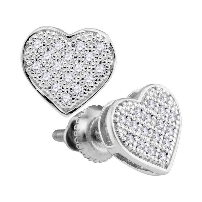 10kt White Gold Womens Round Diamond Heart Cluster Stud Earrings 1/10 Cttw