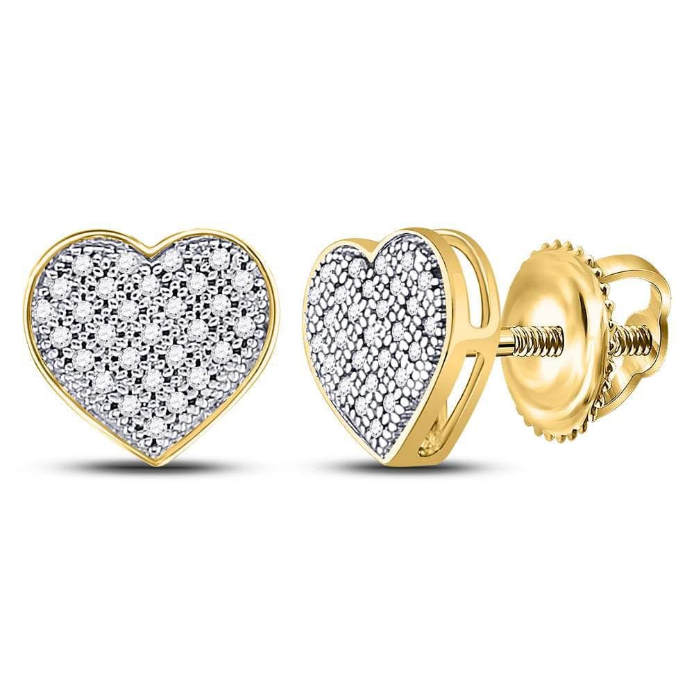 10kt Yellow Gold Womens Round Diamond Heart Cluster Screwback Earrings 1/6 Cttw