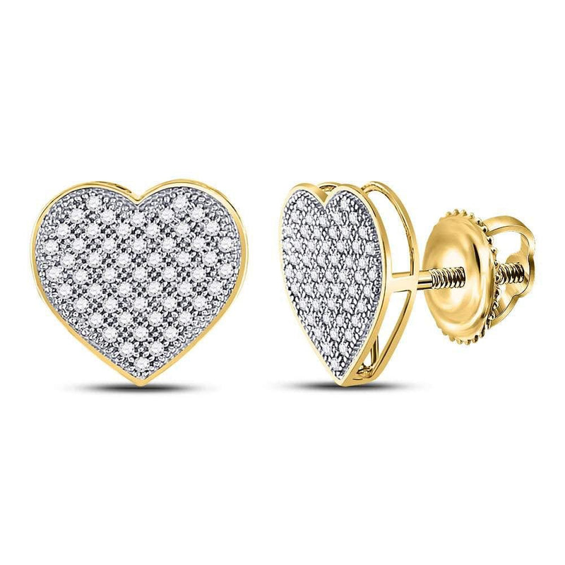 10kt Yellow Gold Womens Round Diamond Heart Cluster Screwback Earrings 1/3 Cttw