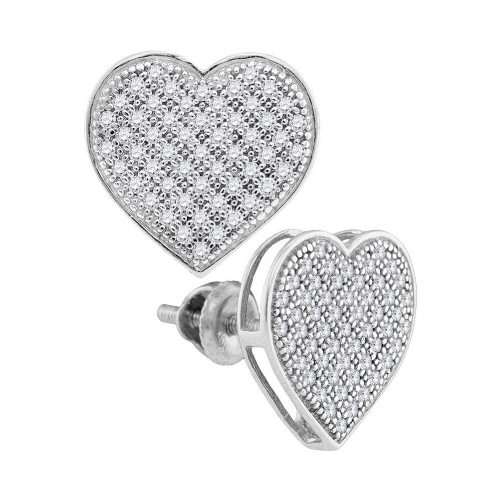 10kt White Gold Womens Round Diamond Heart Cluster Screwback Earrings 1/3 Cttw