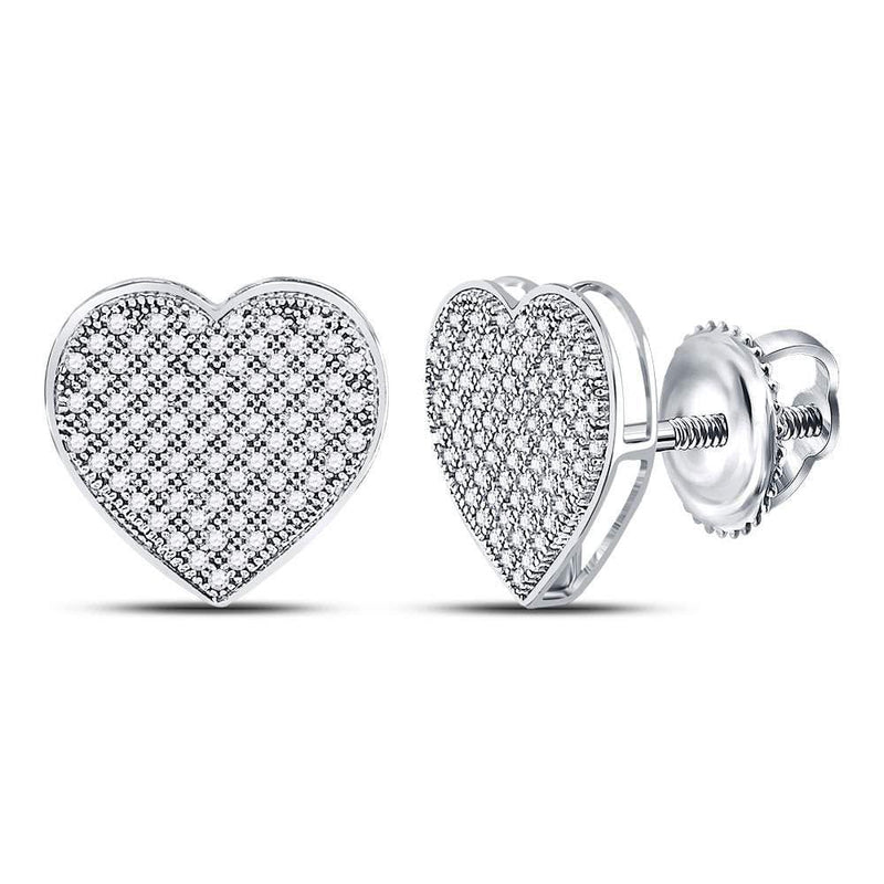 10kt White Gold Womens Round Diamond Heart Cluster Earrings 1/2 Cttw