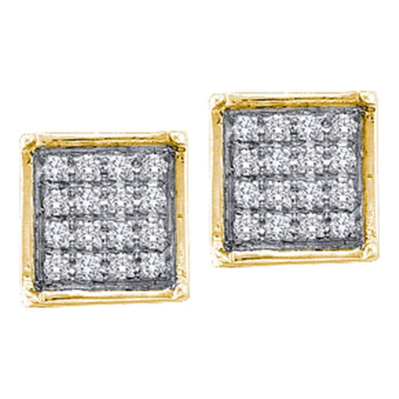 10kt Yellow Gold Womens Round Diamond Square Cluster Earrings 1/20 Cttw