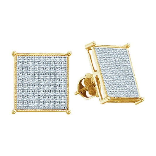 10kt Yellow Gold Womens Round Diamond Square Cluster Stud Earrings 3/8 Cttw