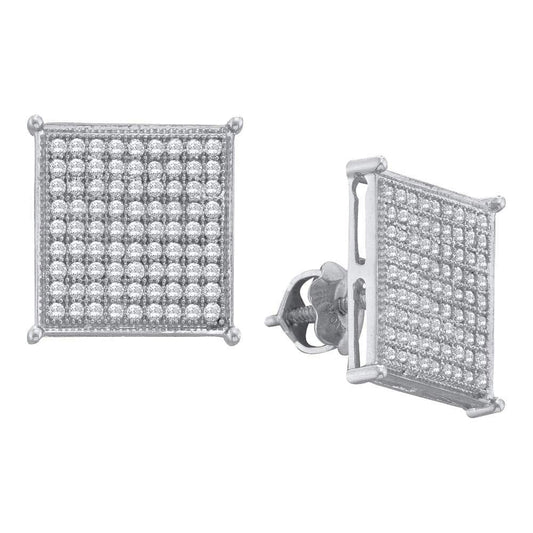 10kt White Gold Womens Round Diamond Square Cluster Stud Earrings 3/8 Cttw