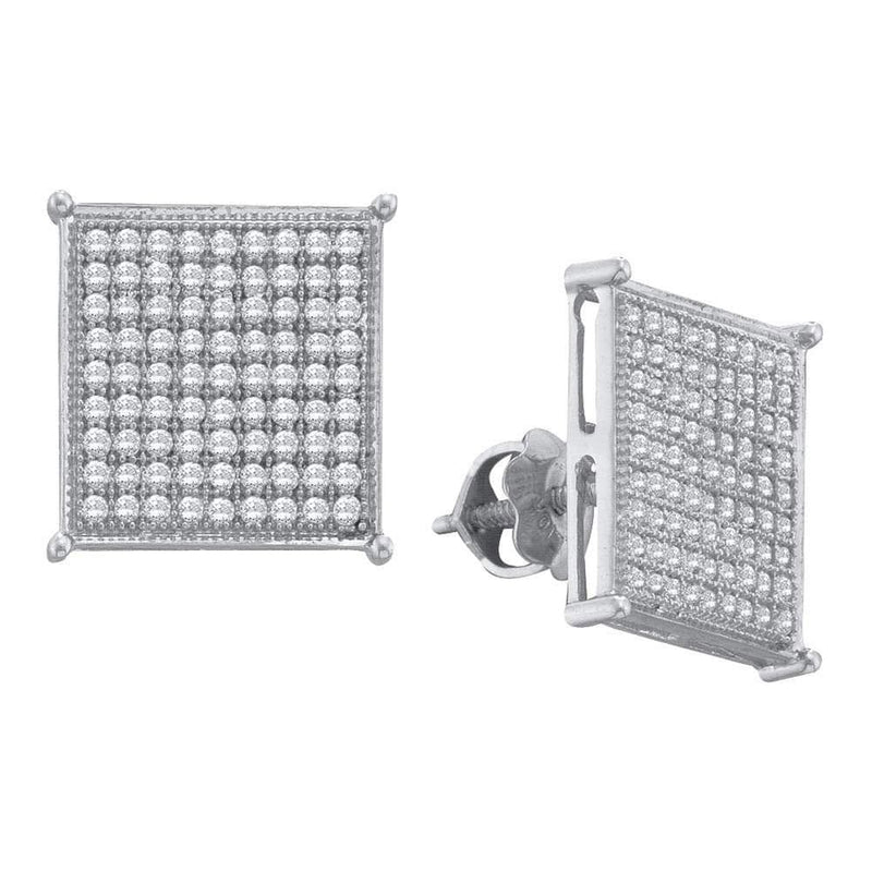 10kt White Gold Womens Round Diamond Square Cluster Screwback Earrings 1/2 Cttw